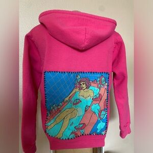 Upcycled Bleach Bath Hot Pink Zip Up Hoodie